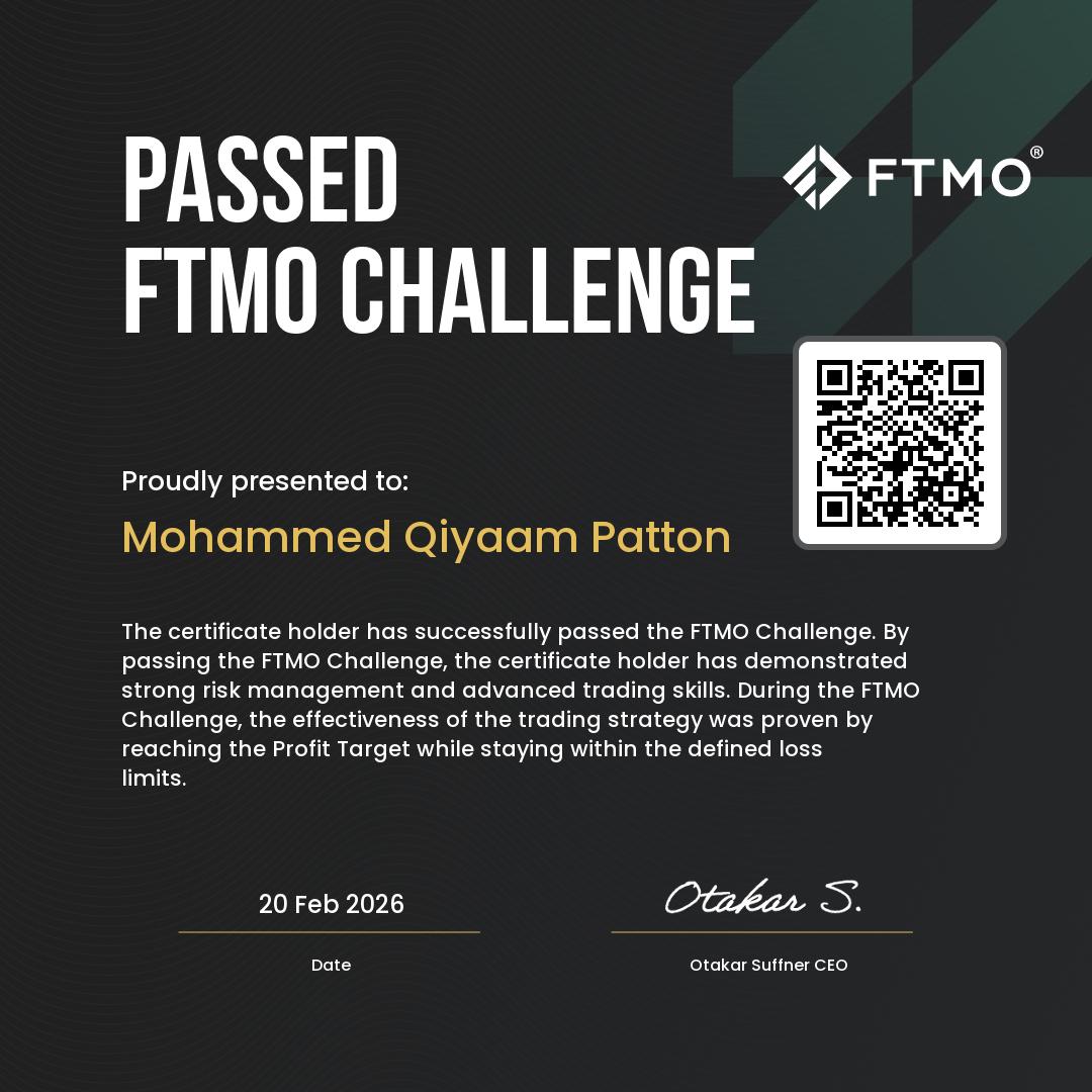 FTMO — M. Patton · Challenge passed · Feb 2026
