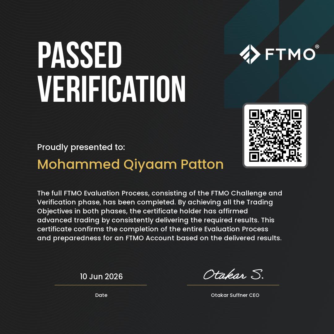 FTMO — M. Patton · Verification passed · Jun 2026